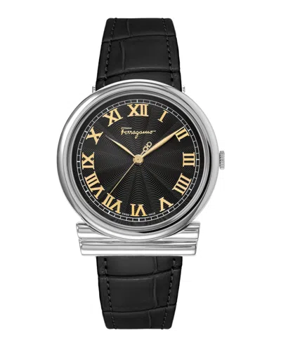 Pre-owned Ferragamo Womens Gancini Stainless Steel 34mm Strap Fashion Watch In Black