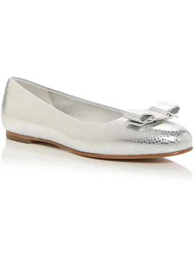 Ferragamo Womens Leather Slip On Ballet Flats In Silver