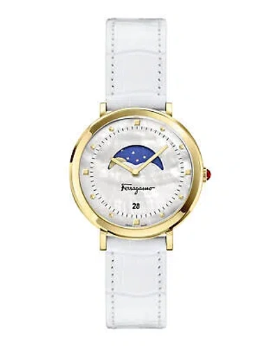 Pre-owned Ferragamo Womens Logomania Moon Phase Gold 36mm Strap Fashion Watch