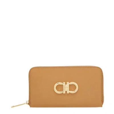 Ferragamo Womens Tan Calf Leather Wallet In ["brown"]