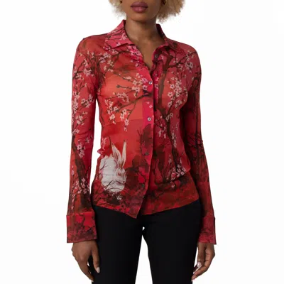 Ferragamo Womens Year Of The Rabbit Silk Chiffon Shirt In Burgundy
