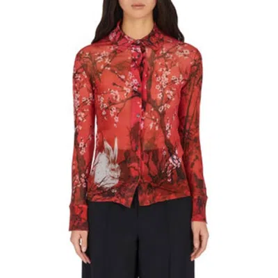 Ferragamo Womens Year Of The Rabbit Silk Chiffon Shirt In Red