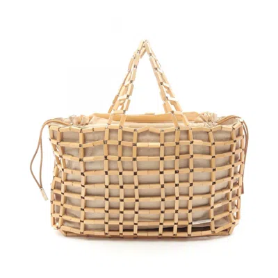Pre-owned Ferragamo Wood Canvas Handbag () In Sand