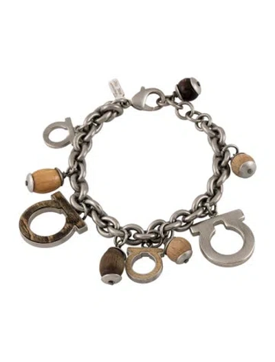 Pre-owned Ferragamo Wood Charm Bracelet, 6.75" In Brown
