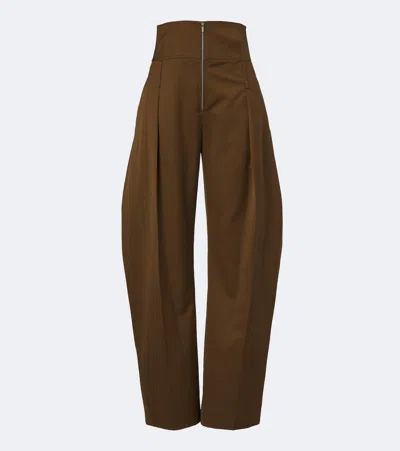 Ferragamo Wool And Cashmere Barrel-leg Pants In Brown