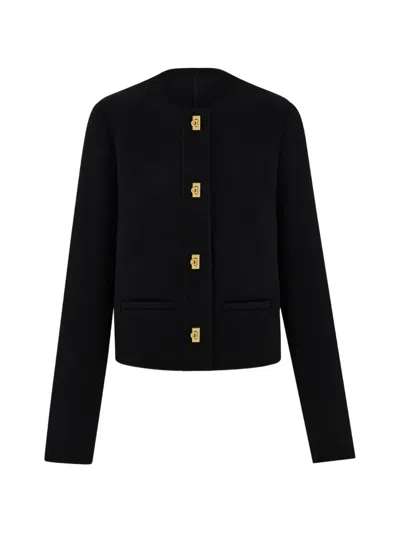 Ferragamo Wool And Cashmere Gancini Jacket In Black