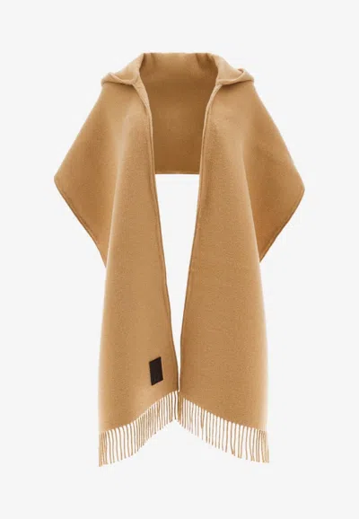 Ferragamo Wool And Cashmere Hooded Scarf In Beige