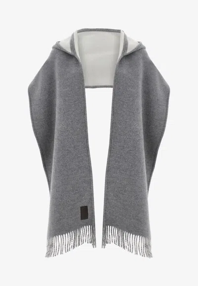 Ferragamo Wool And Cashmere Hooded Scarf In Gray