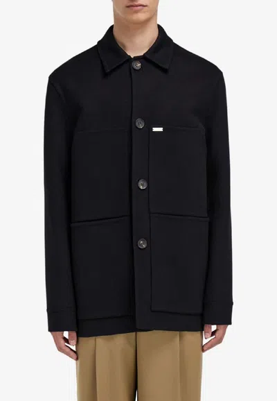 Ferragamo Wool And Cashmere Shirt Jacket In Black