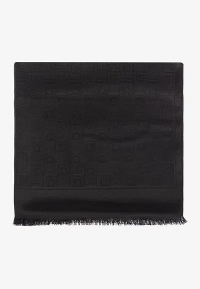 Ferragamo Wool And Silk Jacquard Scarf In Black