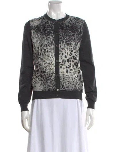 Pre-owned Ferragamo Wool Animal Print Sweater In Gray