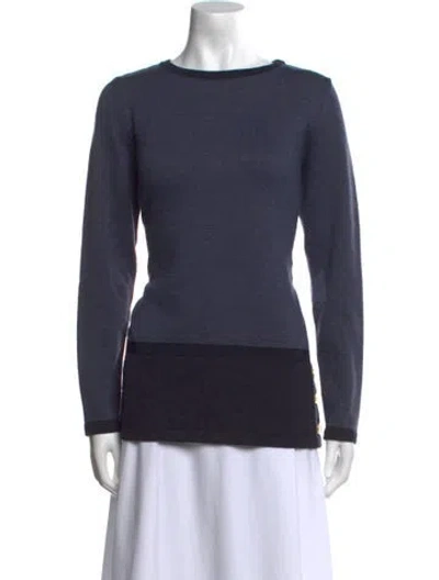 Pre-owned Ferragamo Wool Bateau Neckline Sweater In Blue