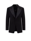Ferragamo Wool Blazer With Satin Profiles In Black