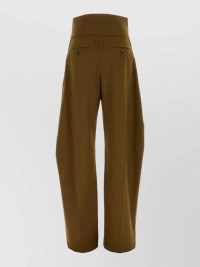 Ferragamo Wool Blend High Waist Wide Leg Pants In Brown
