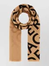 Ferragamo Wool Blend Reversible Embroidered Scarf With Fringed Edges In Brown