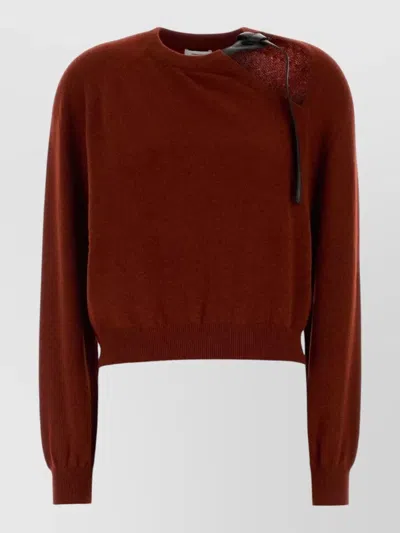 Ferragamo Wool Blend Sweater Asymmetric Cropped Design In Red