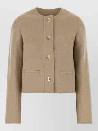 Ferragamo Wool Cashmere Cropped Blazer In Brown