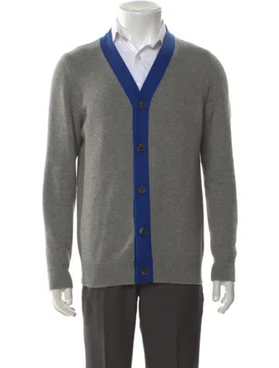 Pre-owned Ferragamo Wool Colorblock Pattern Cardigan In Gray