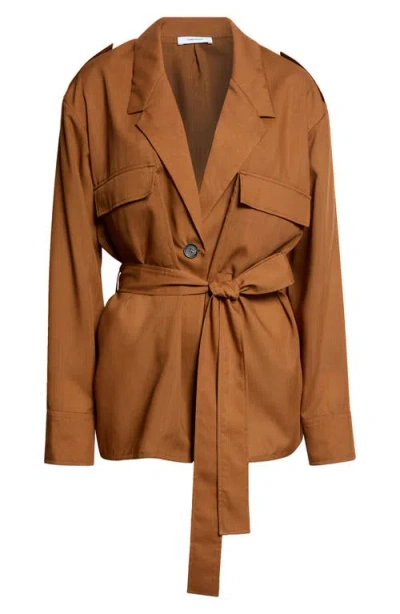 Ferragamo Wool Deconstructed Trench Blazer In Brown