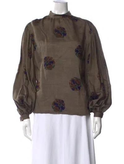 Pre-owned Ferragamo Wool Floral Print Blouse In Brown