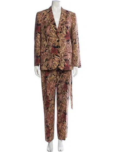 Pre-owned Ferragamo Wool Floral Print Pantsuit In Brown