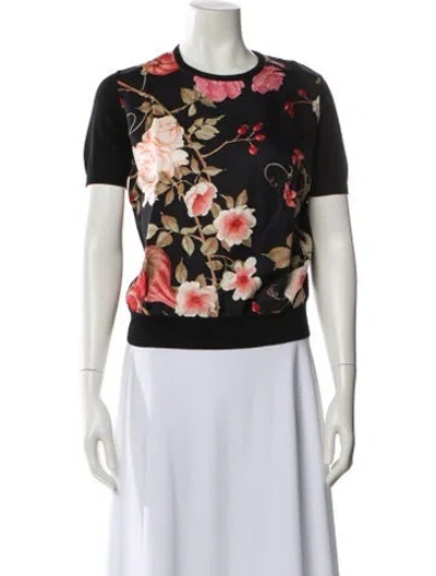 Pre-owned Ferragamo Wool Floral Print Sweater In Black
