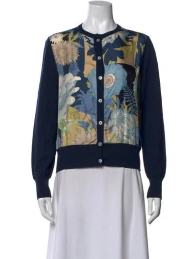 Pre-owned Ferragamo Wool Floral Print Sweater In Blue