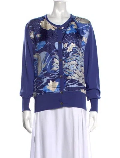 Pre-owned Ferragamo Wool Floral Print Sweater W/ Tags In Blue