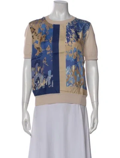 Pre-owned Ferragamo Wool Floral Print T-shirt In Blue