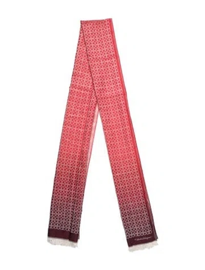 Pre-owned Ferragamo Wool Graphic Print Scarf W/ Tags In Red