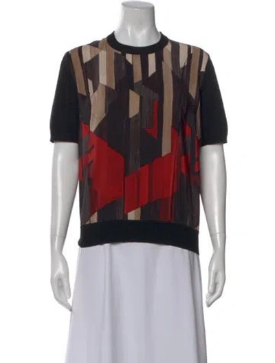 Pre-owned Ferragamo Wool Graphic Print Top In Black