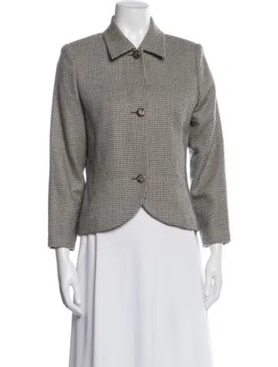 Pre-owned Ferragamo Wool Houndstooth Print Blazer In Neutrals
