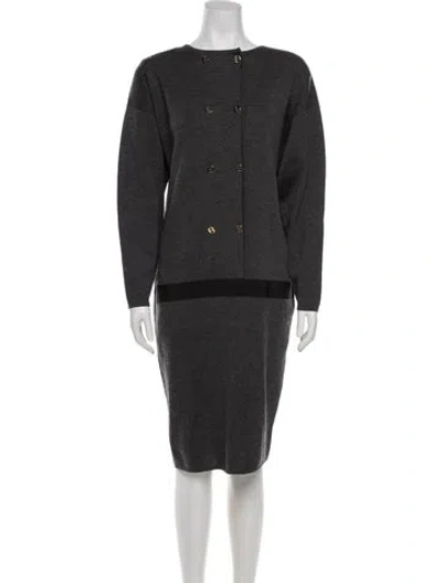 Pre-owned Ferragamo Wool Knee-length Dress In Grey