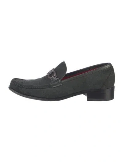 Pre-owned Ferragamo Wool Leather Trim Embellishment Loafers In Gray