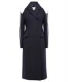 Ferragamo Long Blue Coat With Contrasting Detachable Hood In Wool Woman In Blue
