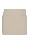 Ferragamo High-waisted Wool Mini Skirt Front Pockets In Sand