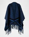 Ferragamo Wool Monogram Cape In Denim Navy