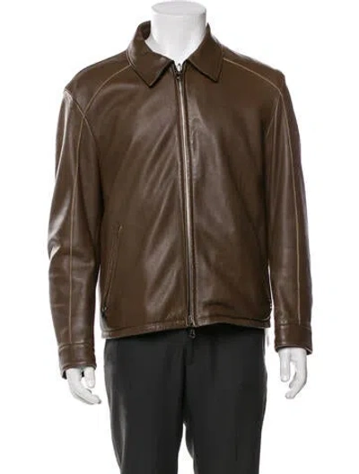 Pre-owned Ferragamo Wool Moto Jacket In Brown