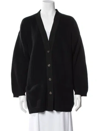 Pre-owned Ferragamo Wool Open Front Sweater In Black