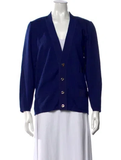Pre-owned Ferragamo Wool Open Front Sweater In Blue
