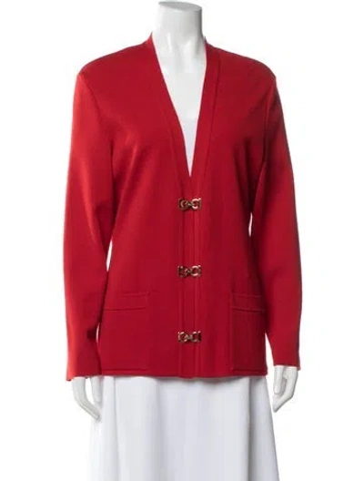 Pre-owned Ferragamo Wool Open Front Sweater In Red