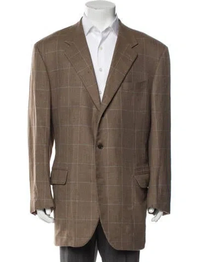Pre-owned Ferragamo Wool Plaid Print Blazer In Brown