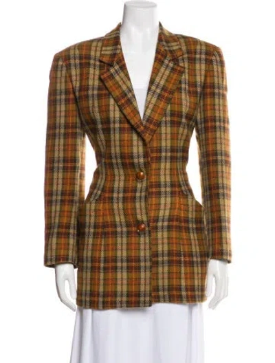 Pre-owned Ferragamo Wool Plaid Print Blazer In Brown