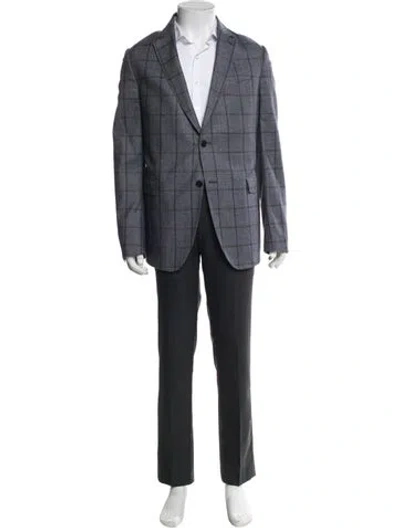 Pre-owned Ferragamo Wool Plaid Print Blazer In Gray