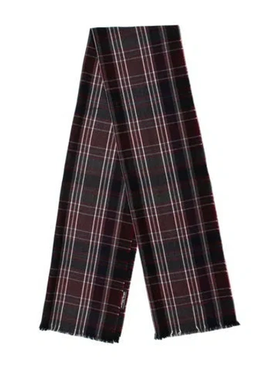 Pre-owned Ferragamo Wool Plaid Print Scarf In Brown