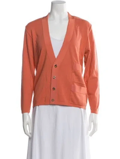 Pre-owned Ferragamo Wool Plunge Neckline Sweater In Orange