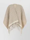 Ferragamo Wool Reversible Cape With Embroidered Geometric Pattern In Neutral