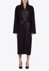 Ferragamo Wool Robe Coat With Satin Lapels In Black