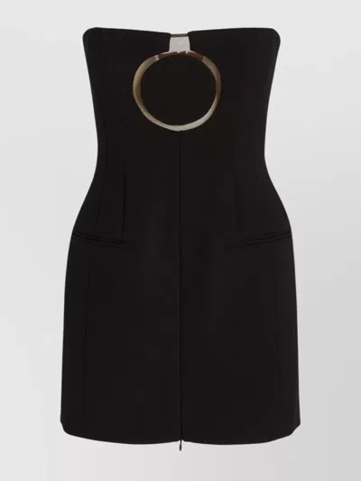 FERRAGAMO WOOL SABLÉ MINI DRESS WITH TULLE INSERT