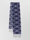 Ferragamo Wool Scarf With Fringe Detail And Geometric Pattern In Blue